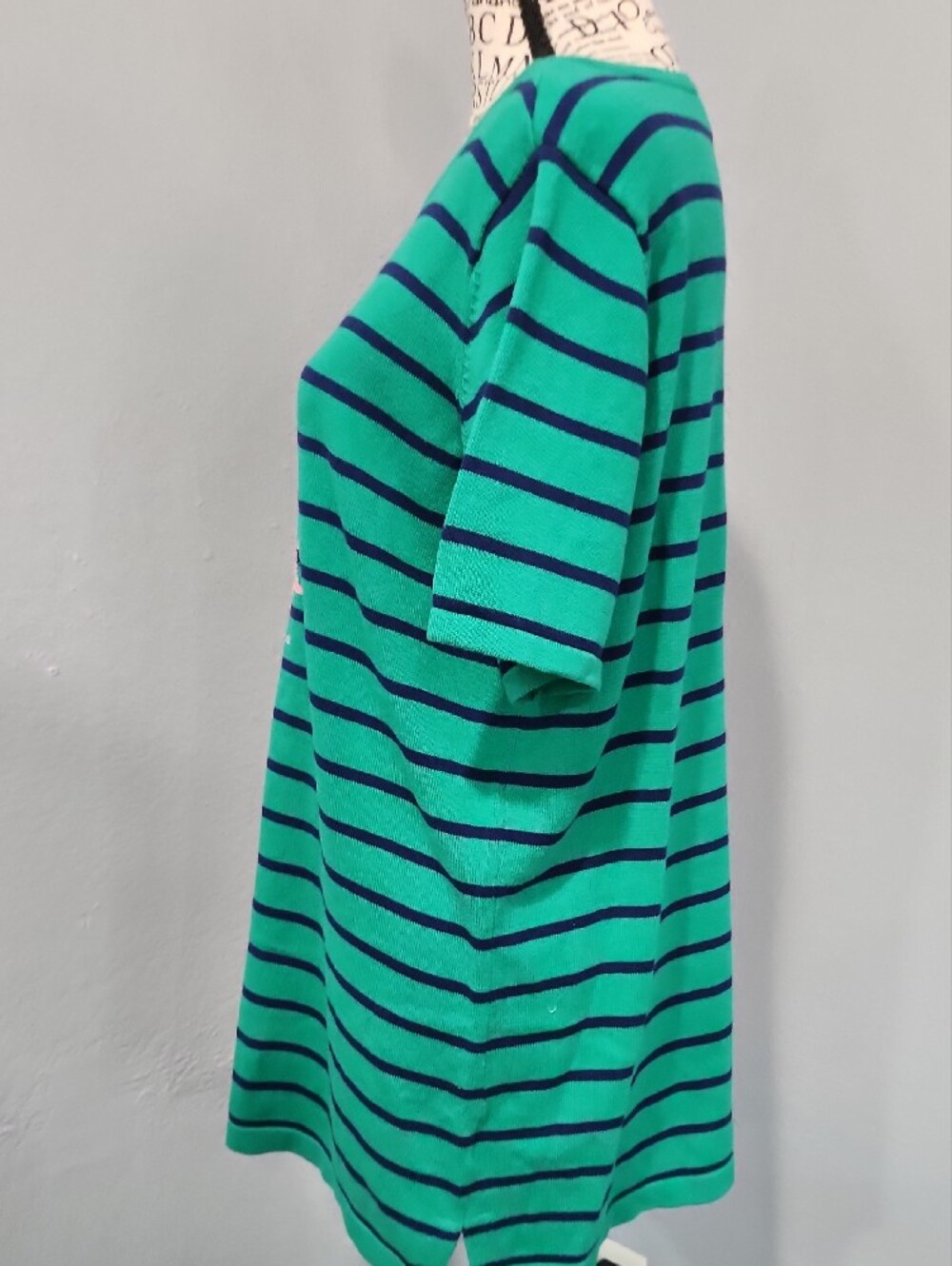Quacker Factory Green & Navy Striped Tee with Pink Sailboat - Picture 3 of 7